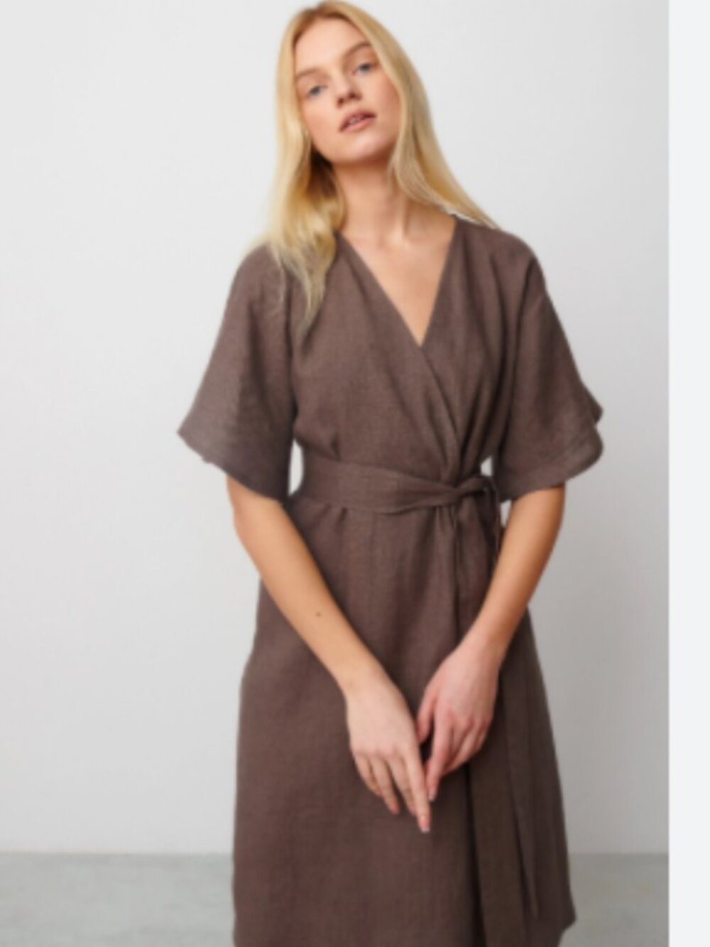 Alp N Rock Womens Size XL Thalia Linen Blend Midi Wrap Dress Short Sleeve V-Neck